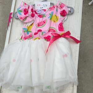 Pete & Lucy Fruit Print Dress with White Tulle Skirt